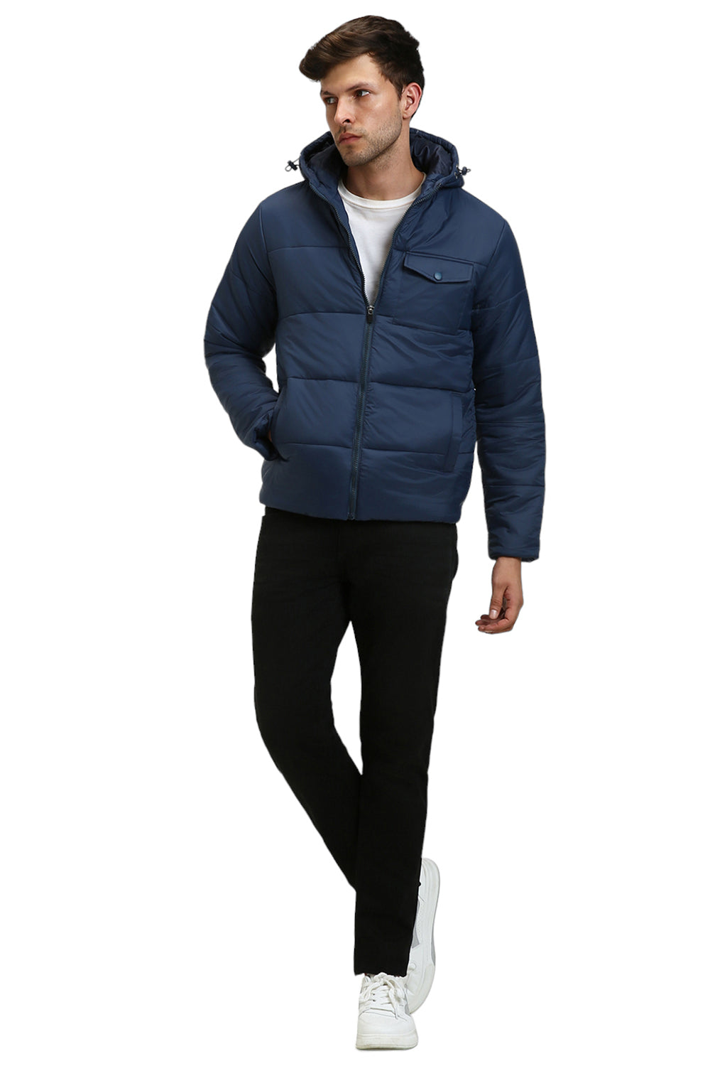Dennis Lingo Men's Denim Solid Hood Full Sleeve Puffer W Hood Jackets