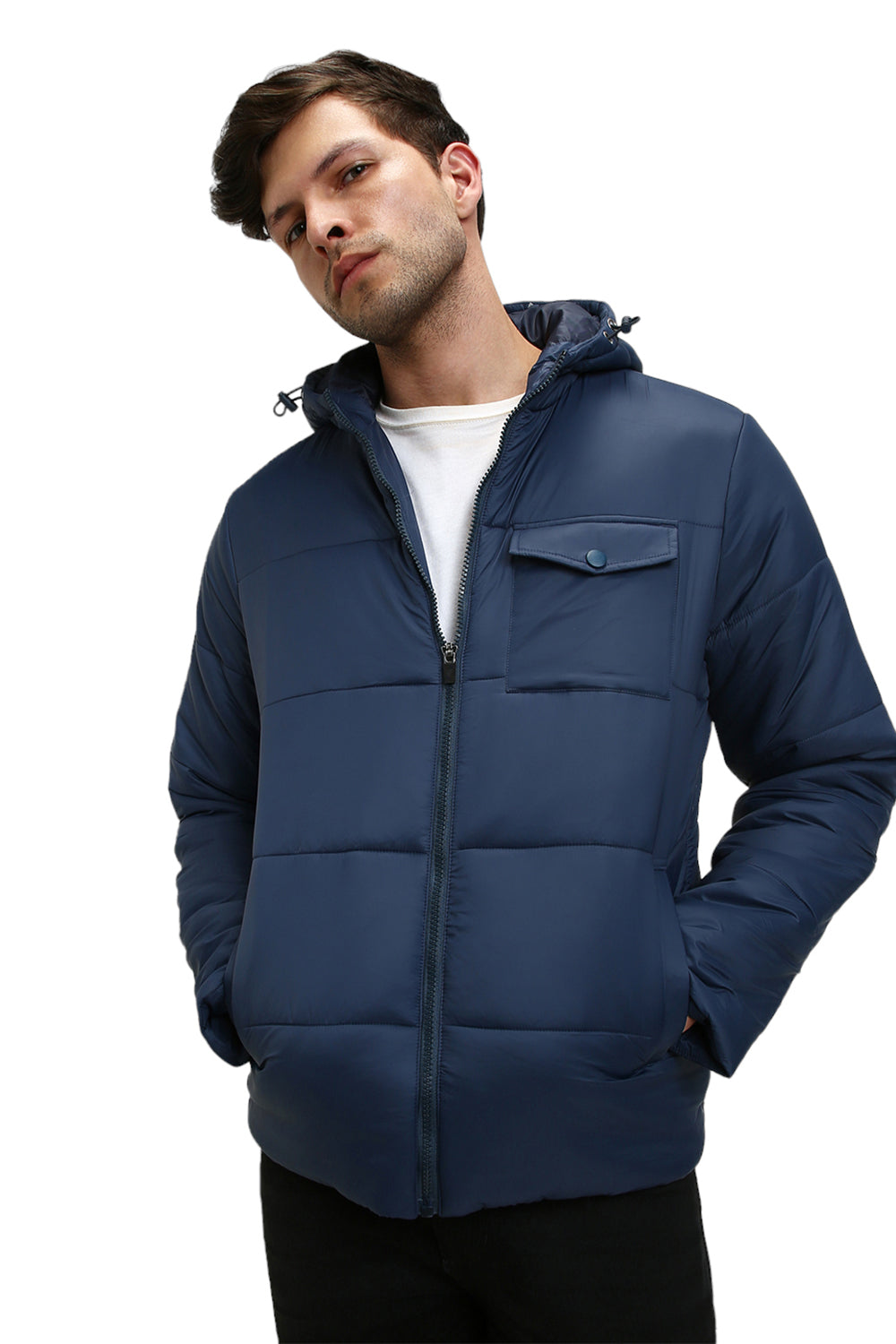 Dennis Lingo Men's Denim Solid Hood Full Sleeve Puffer W Hood Jackets