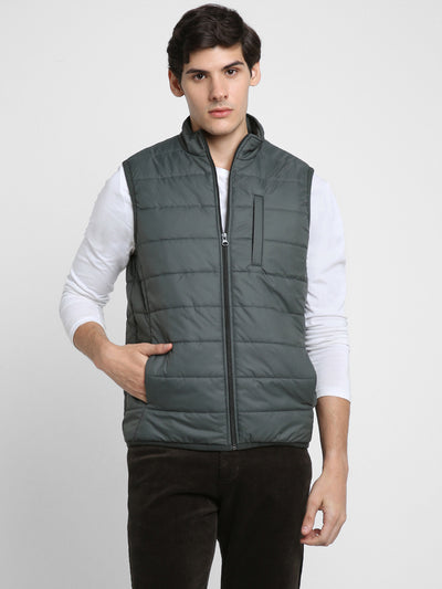 Dennis Lingo Men's Military Solid Quilted High Neck Sleeveless Gillet Jackets