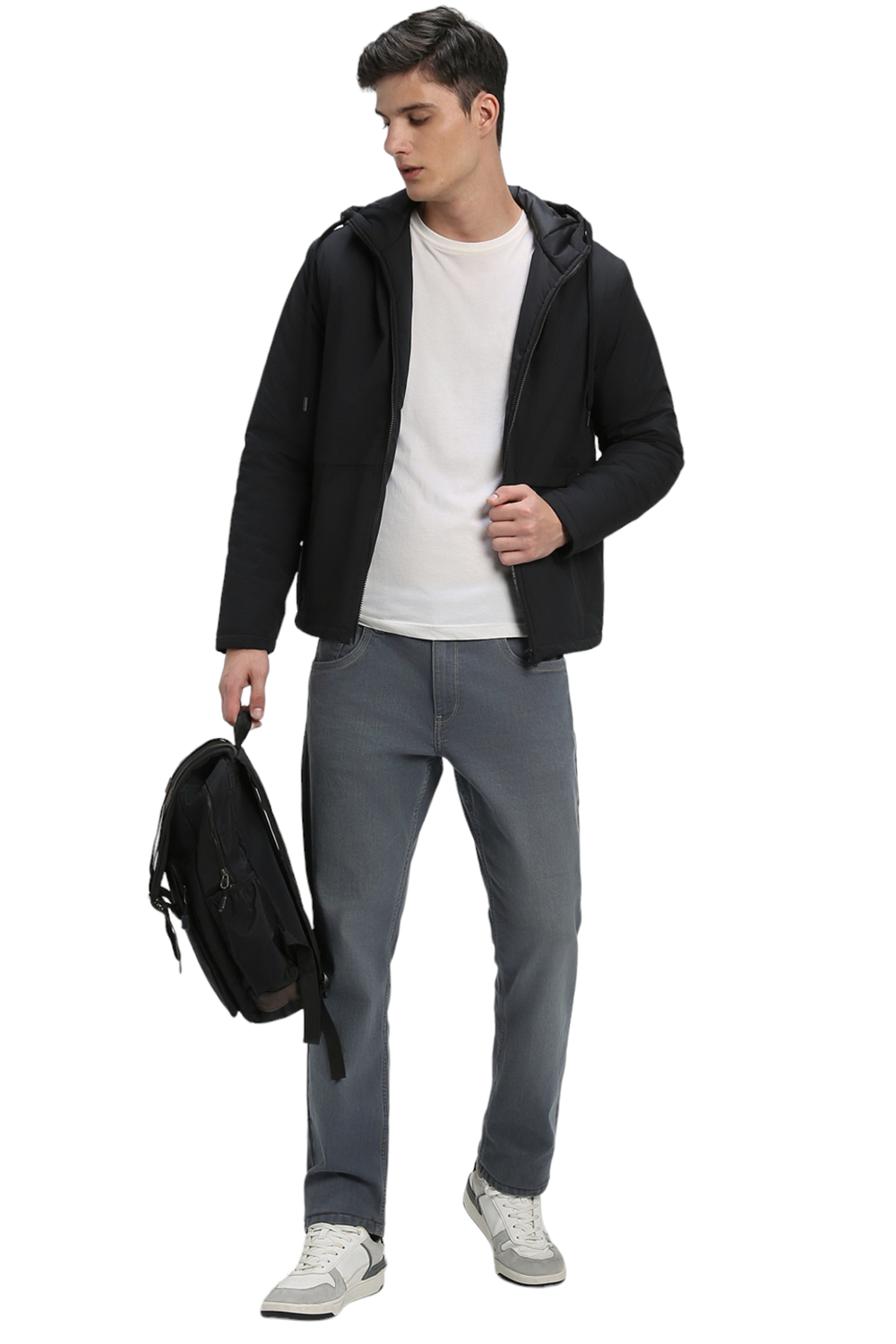 Men's Hooded Regular Fit Solid Panelled Black Jackets
