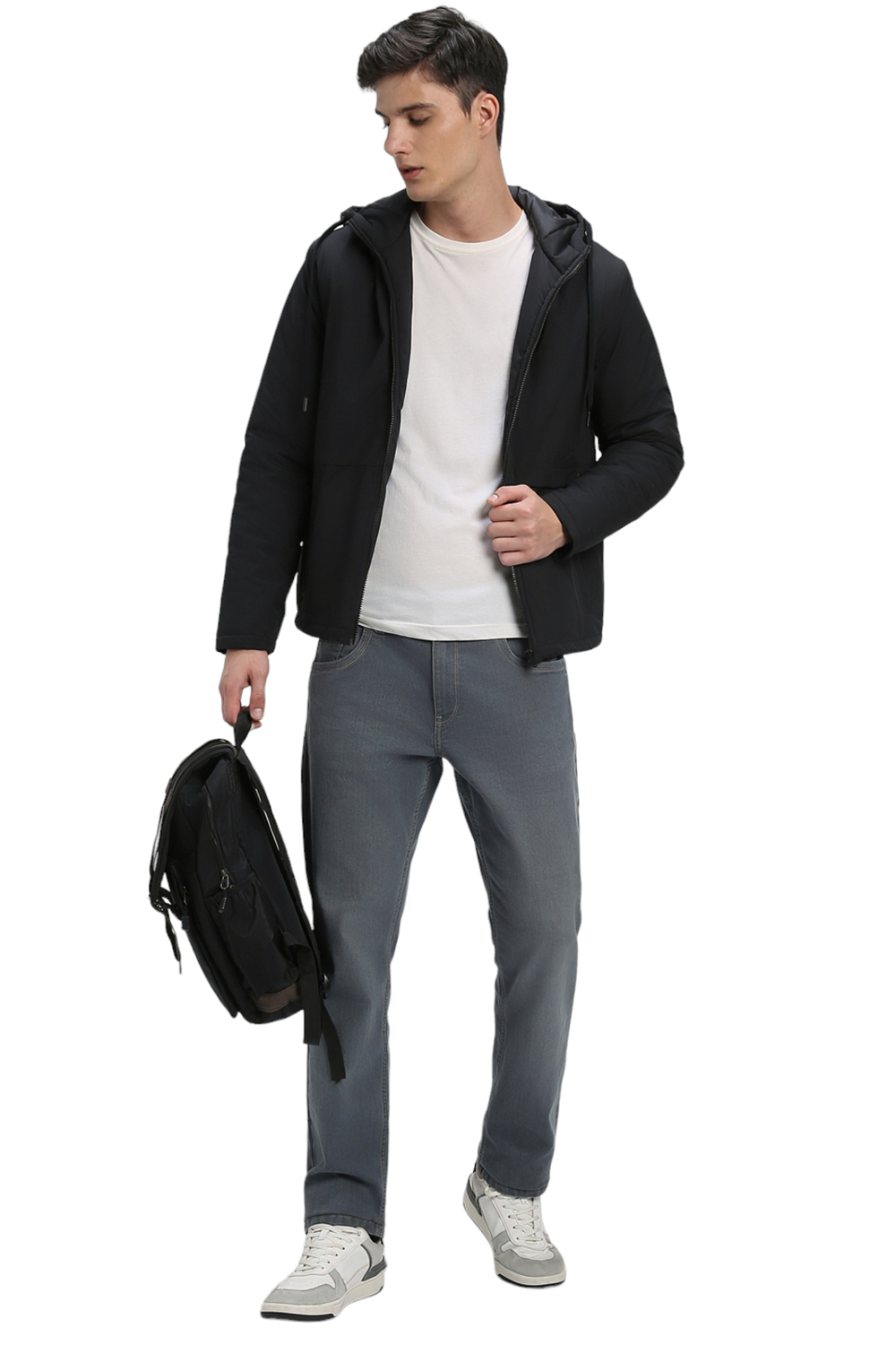 Dennis Lingo Men's Black Solid Panelled Hood Full Sleeve Quilted W Hood Jackets