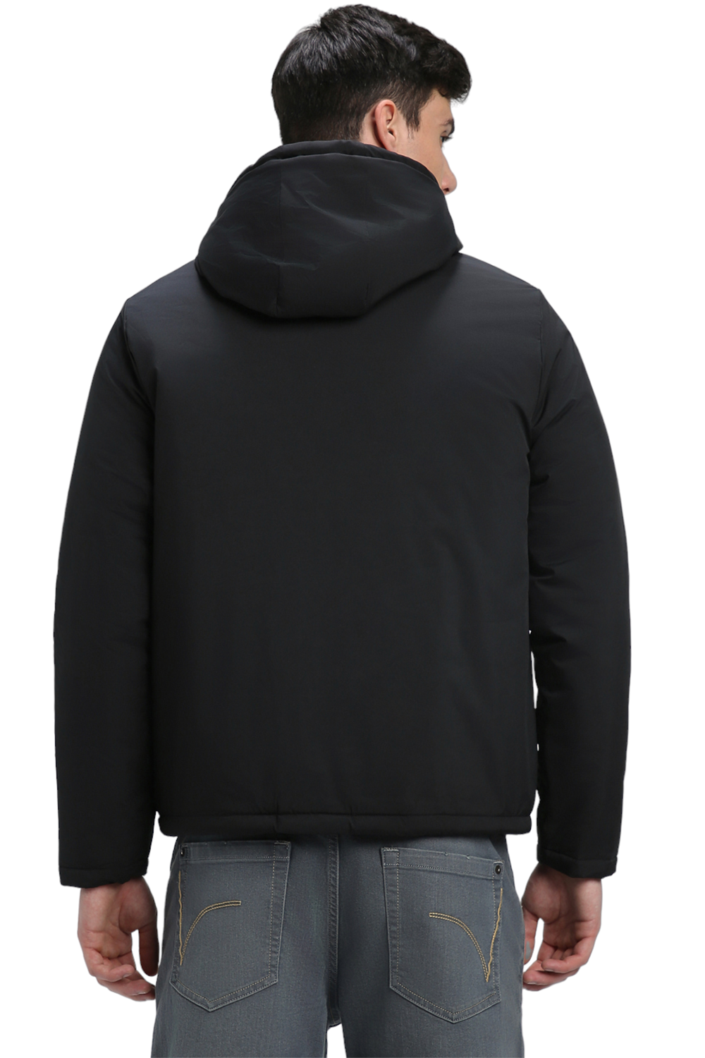 Men's Hooded Regular Fit Solid Panelled Black Jackets