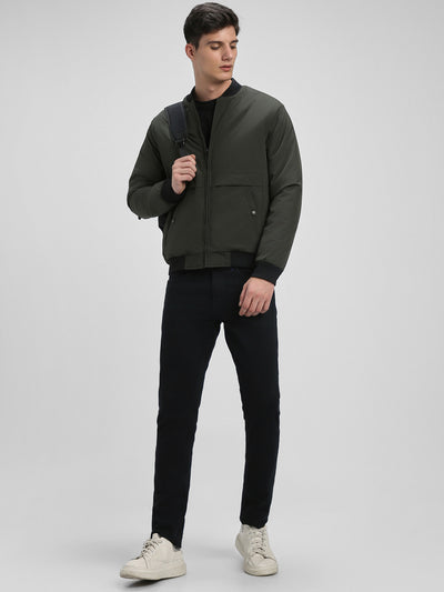 Dennis Lingo Men's Rib Neck Regular Fit Panelled Riffle Green Jackets