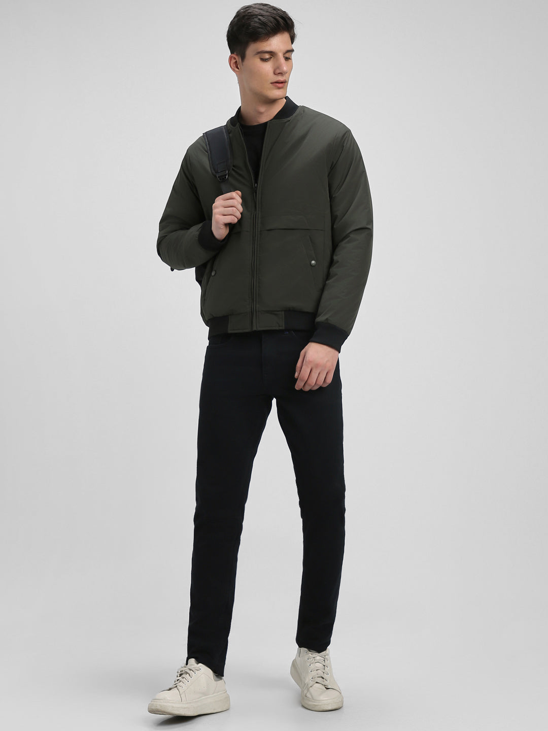 Dennis Lingo Men's Rib Neck Regular Fit Panelled Riffle Green Jackets