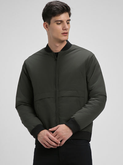 Dennis Lingo Men's Riffle Green Panelled Rib Neck Full Sleeve Quilted w/o hood Jackets
