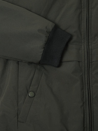 Men's Rib Neck Regular Fit Panelled Riffle Green Jackets