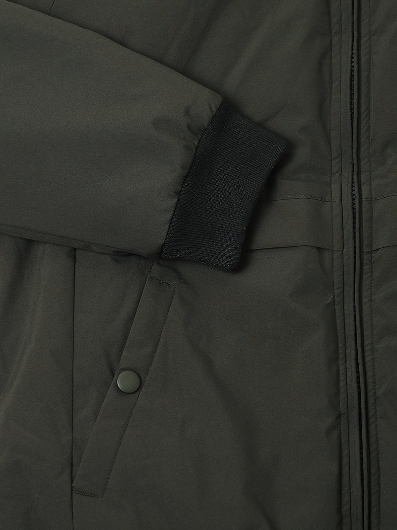 Men's Rib Neck Regular Fit Panelled Riffle Green Jackets