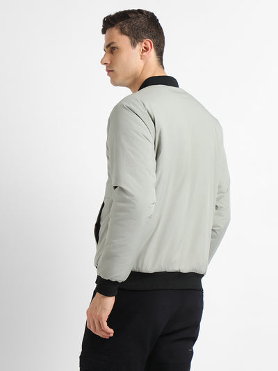 Men's Rib Neck Regular Fit Panelled Cement Jackets