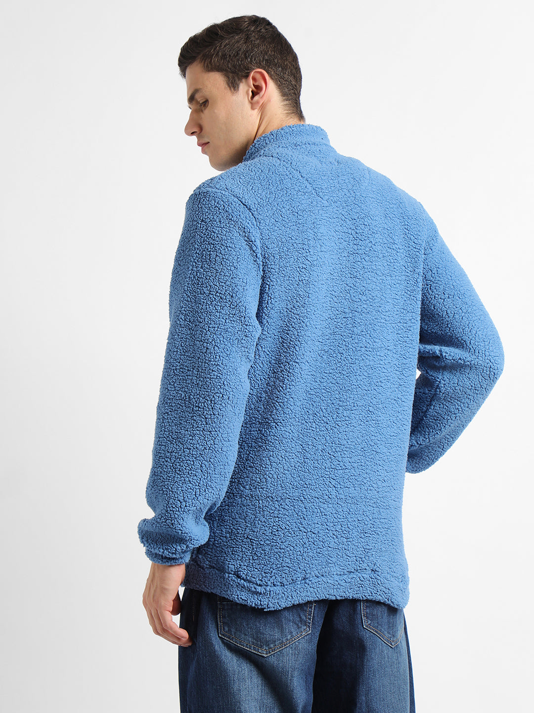 Dennis Lingo Men's Blue Solid Fleece High Neck Full Sleeve Light weight jacket Jackets