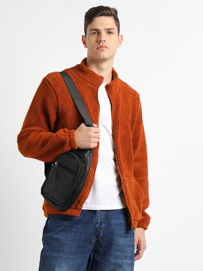 Dennis Lingo Men's Brown Solid Fleece High Neck Full Sleeve Light weight jacket Jackets