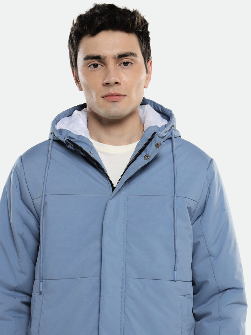 Men's Hooded Regular Fit Solid Grey Sky Jackets