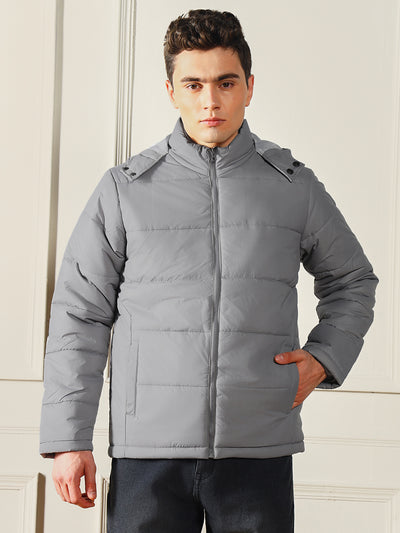 Men's Hooded Regular Fit Solid Silver Jackets