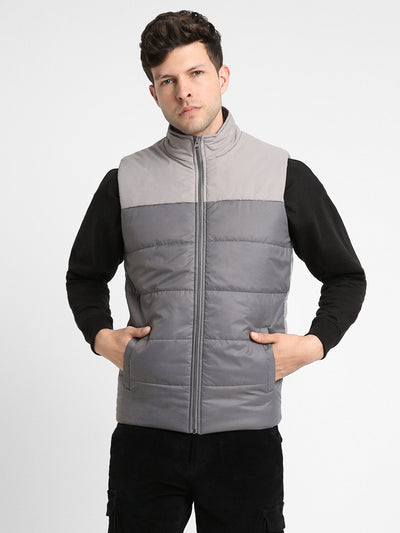 Dennis Lingo Men's Light Grey Colourblock Quilted High Neck Sleeveless Gillet Jackets