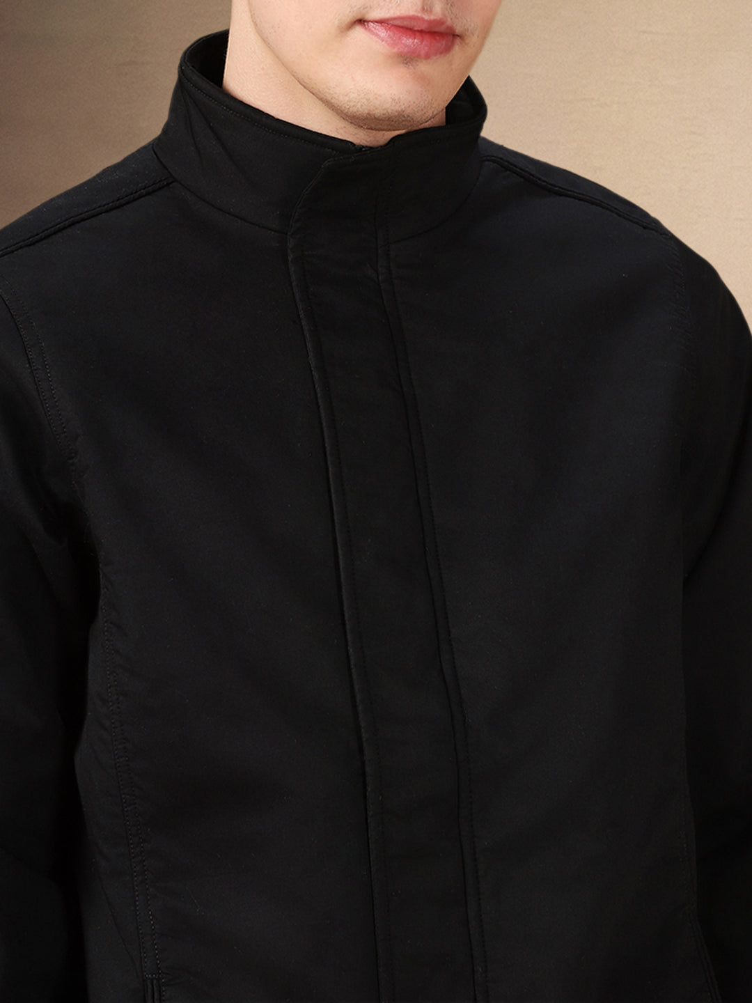 Men's Solid Stand Collar Full Sleeves Regular Fit Jacket