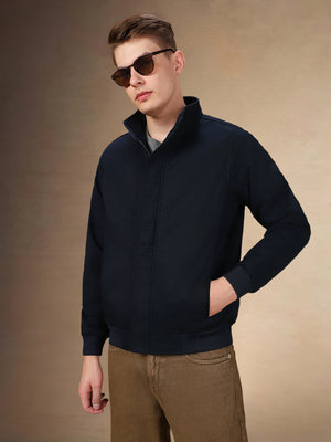 Men's Solid Stand Collar Full Sleeves Regular Fit Jacket