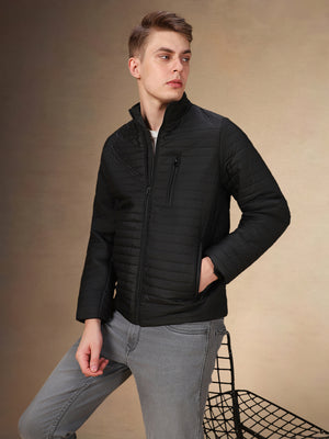 Men's Solid Stand Collar Full Sleeves Regular Fit Jacket