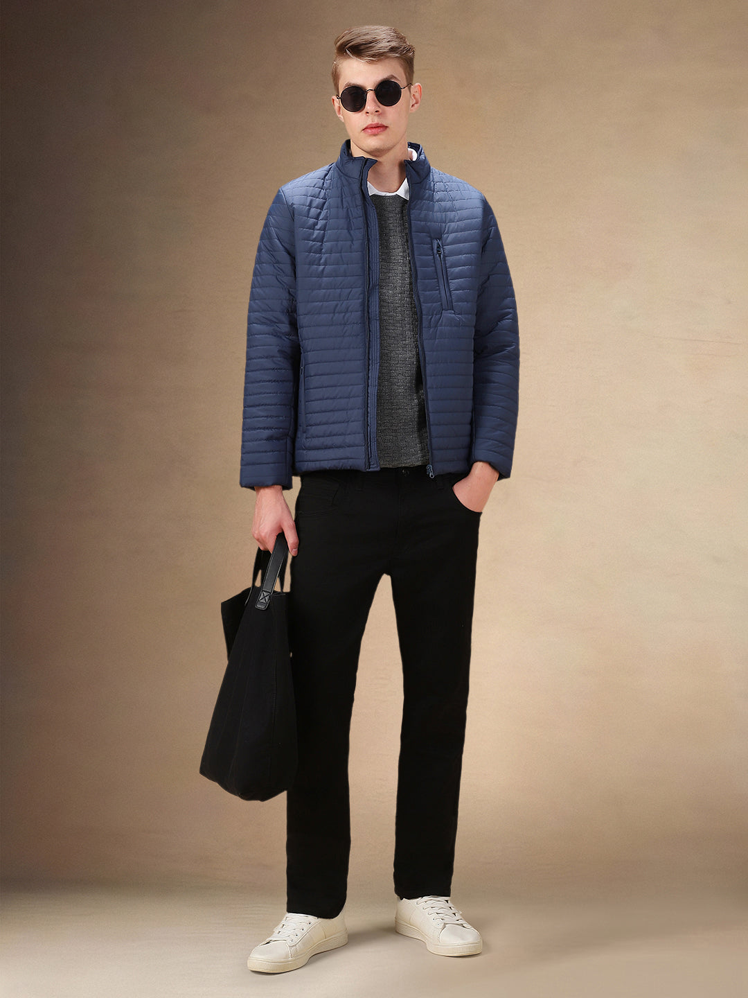 Men's Solid Stand Collar Full Sleeves Regular Fit Jacket