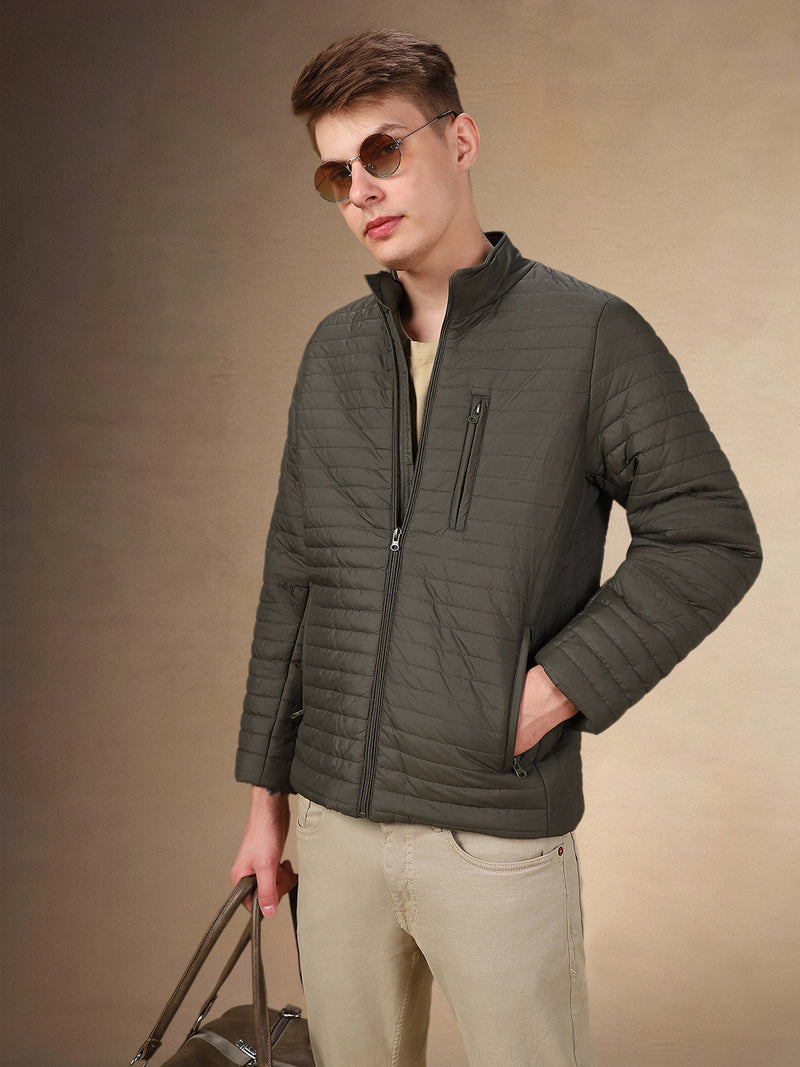 Men's Solid Stand Collar Full Sleeves Regular Fit Jacket