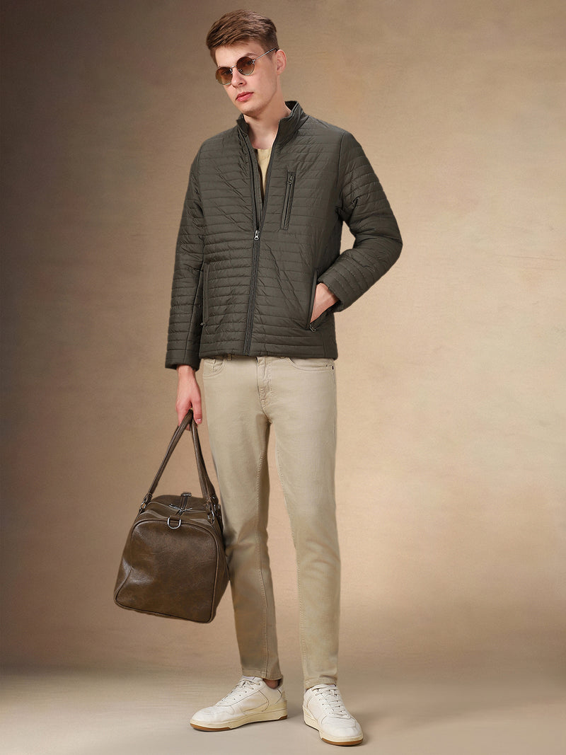 Men's Solid Stand Collar Full Sleeves Regular Fit Jacket