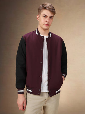 Men's Colourblocked Rib Collar Full Sleeves Regular Fit Bomber Jacket