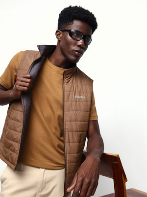 Men's Solid Mock Neck Sleeveless Reversible Gilet Jacket