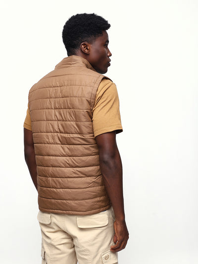 Men's Solid Mock Neck Sleeveless Reversible Gilet Jacket