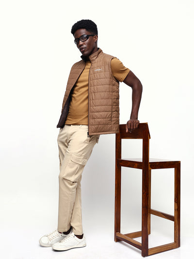 Men's Solid Mock Neck Sleeveless Reversible Gilet Jacket