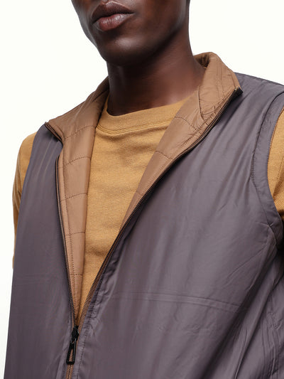 Men's Solid Mock Neck Sleeveless Reversible Gilet Jacket