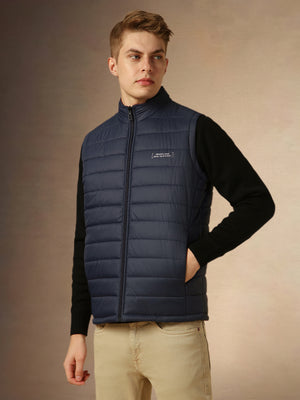 Men's Navy Mock Neck Sleeveless Reversible Gilet Jacket