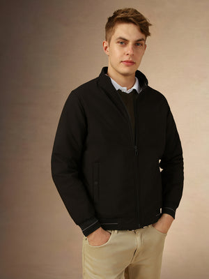 Men's Solid Mock Neck Full Sleeves Reversible Puffer Jacket