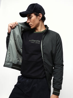 Men's Solid Mock Neck Full Sleeves Reversible Puffer Jacket