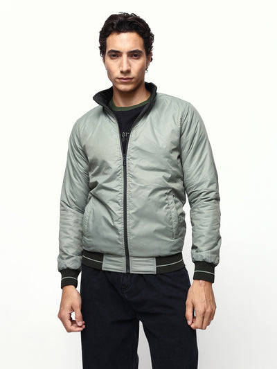 Men's Solid Mock Neck Full Sleeves Reversible Puffer Jacket