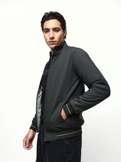 Men's Solid Mock Neck Full Sleeves Reversible Puffer Jacket