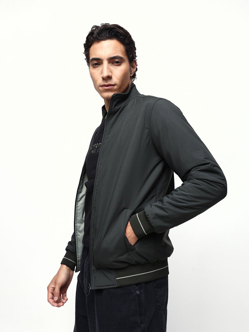 Men's Solid Mock Neck Full Sleeves Reversible Puffer Jacket