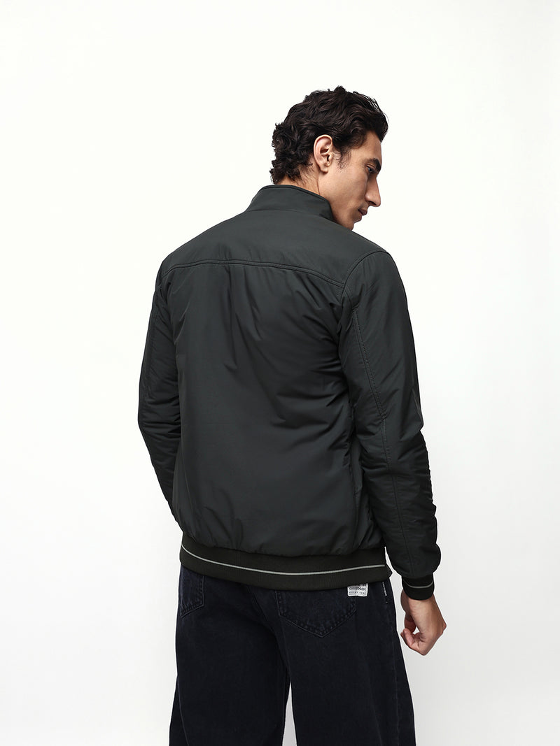 Men's Solid Mock Neck Full Sleeves Reversible Puffer Jacket