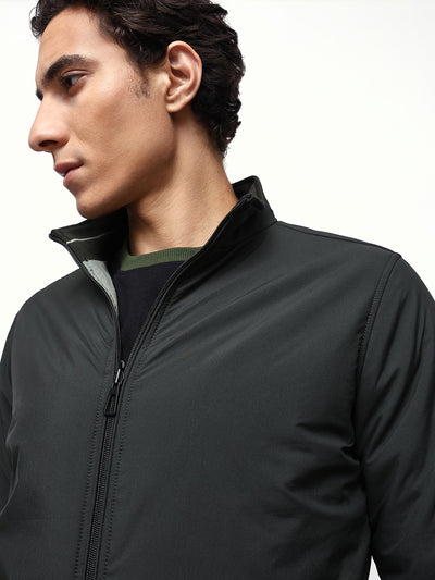 Men's Solid Mock Neck Full Sleeves Reversible Puffer Jacket