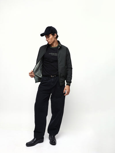 Men's Solid Mock Neck Full Sleeves Reversible Puffer Jacket