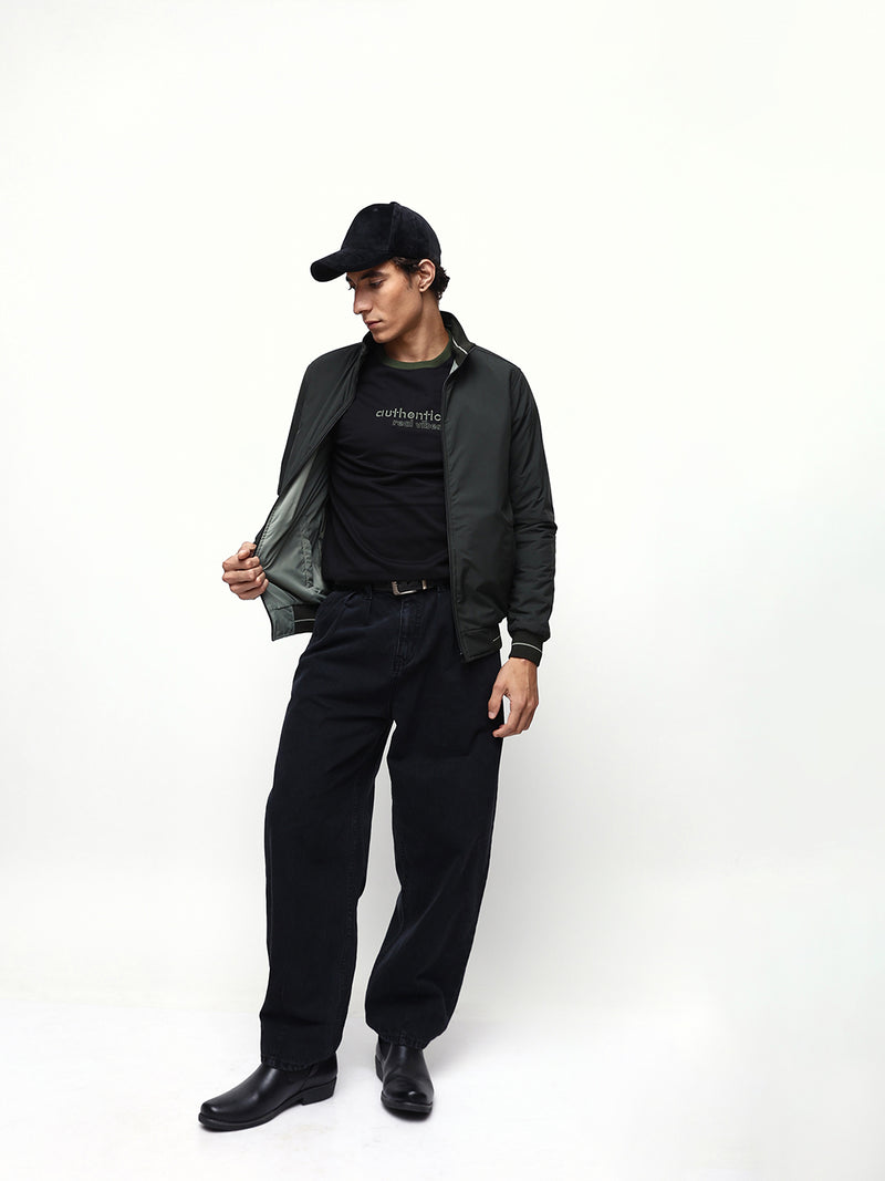 Men's Solid Mock Neck Full Sleeves Reversible Puffer Jacket