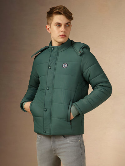 Men's Teal Hooded Full Sleeves Regular Fit Padded Jacket