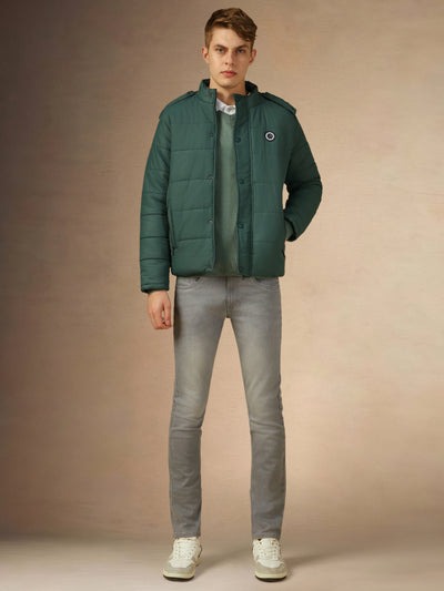 Men's Teal Hooded Full Sleeves Regular Fit Padded Jacket