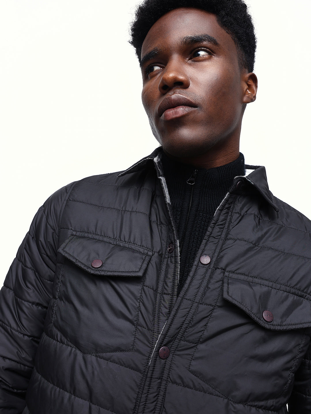 Men's Flannel Checks Spread Collar Full Sleeves Reversible Puffer Jacket