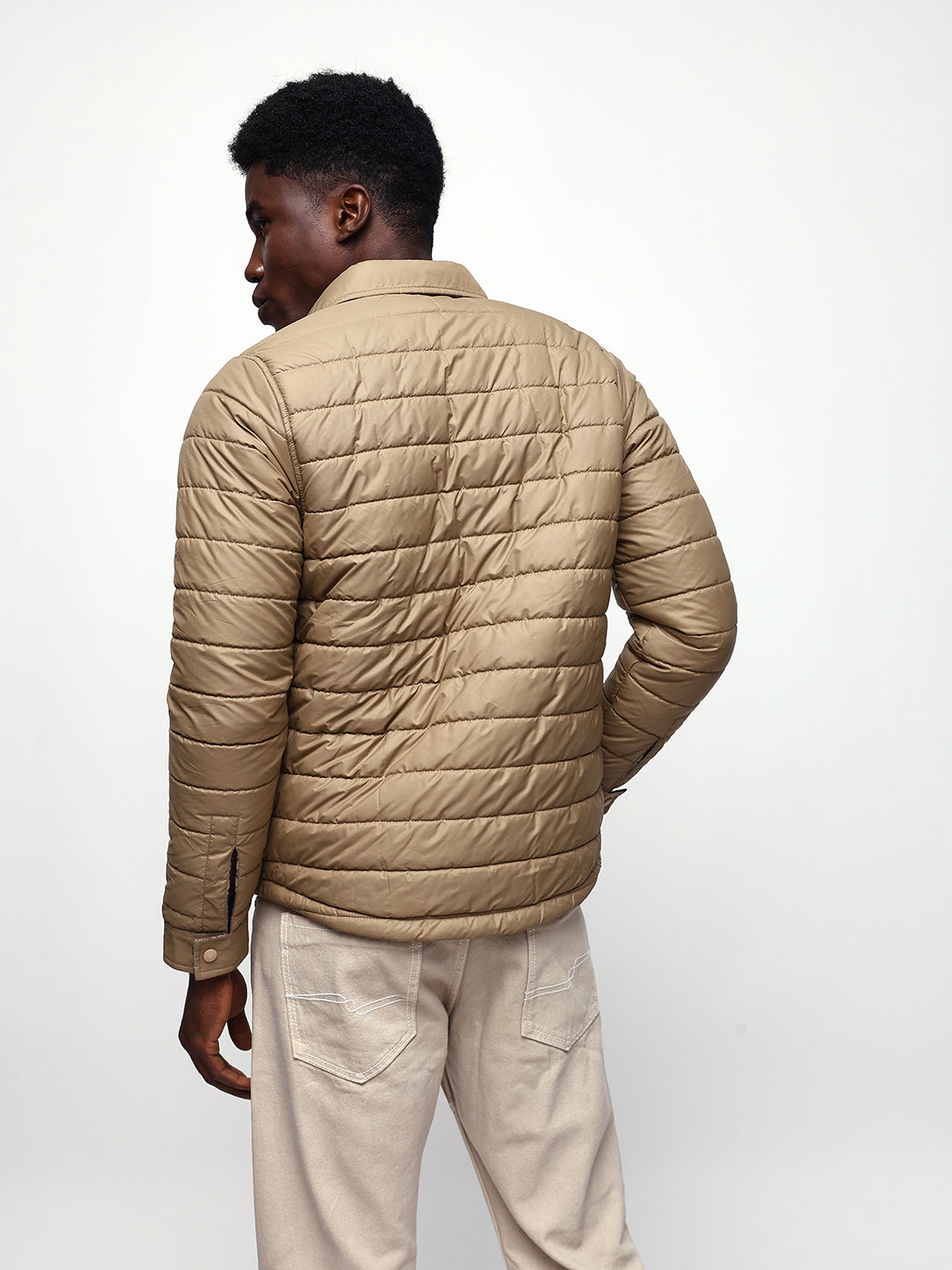 Men's Flannel Checks Spread Collar Full Sleeves Reversible Puffer Jacket