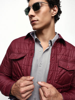 Men's Flannel Checks Spread Collar Full Sleeves Reversible Puffer Jacket