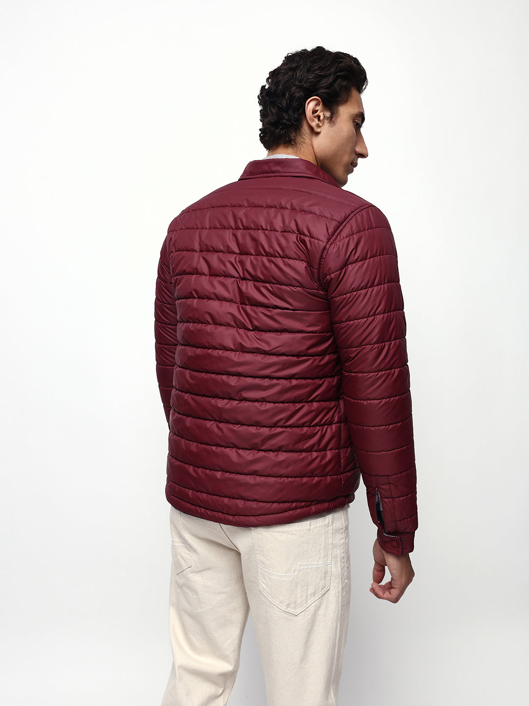 Men's Flannel Checks Spread Collar Full Sleeves Reversible Puffer Jacket