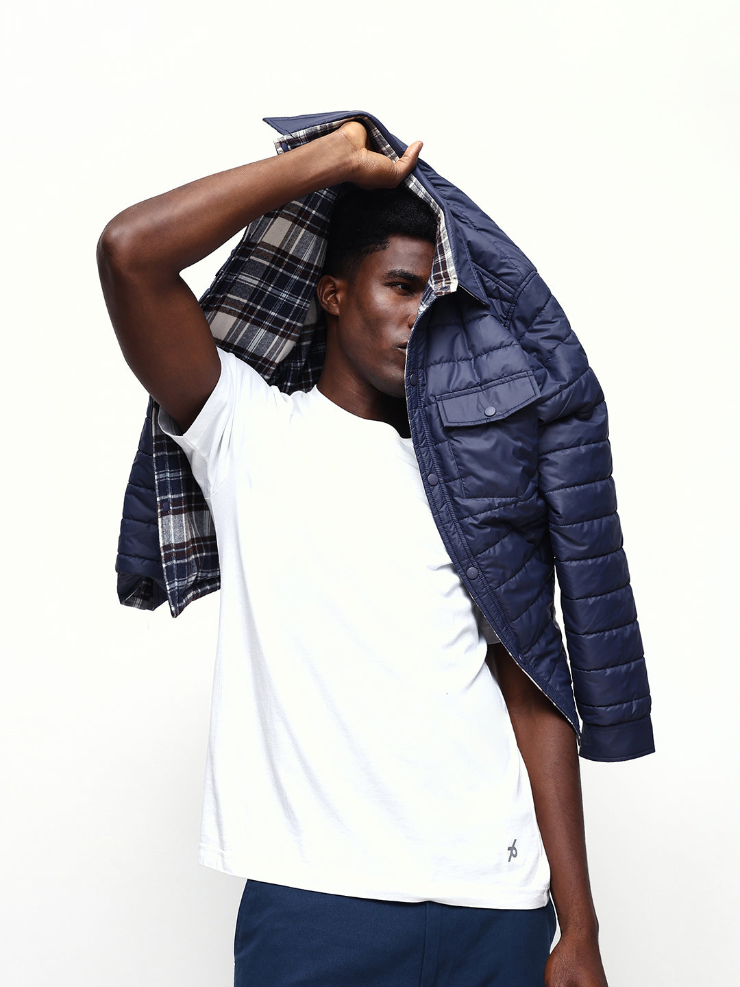 Men's Flannel Checks Spread Collar Full Sleeves Reversible Puffer Jacket