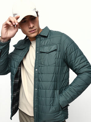 Men's Flannel Checks Spread Collar Full Sleeves Reversible Puffer Jacket