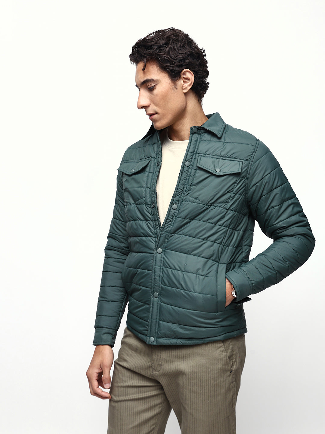 Men's Flannel Checks Spread Collar Full Sleeves Reversible Puffer Jacket