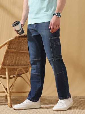 Men's Relaxed Fit Mid-Rise Stretchable Cargo Jeans