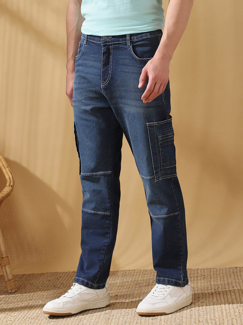 Men's Relaxed Fit Mid-Rise Stretchable Cargo Jeans