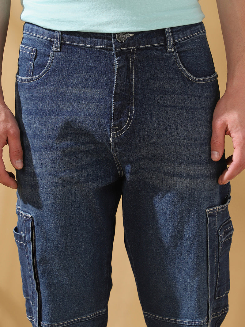 Men's Relaxed Fit Mid-Rise Stretchable Cargo Jeans
